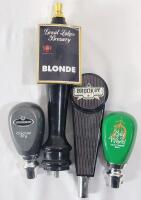 Four (4) Beer Taps . Great Lakes Brewery , Brock St. Brewery , Strongbow & Big Wheel . Measures 4 &frac34; - 10.5" tall . Wear from use