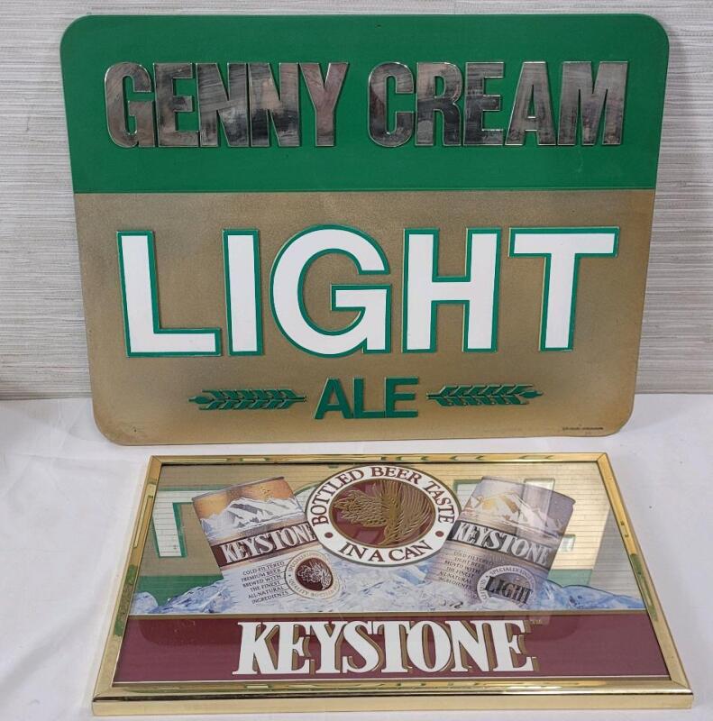 Gunny Cream Light Ale Bar Wall Sign - 18.5"&times;13 &frac34;" & Keystone Beer Wall Mirror Bar Sign - 15"&times;10"