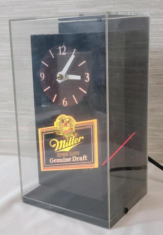 Miller High Life Genuine Draft Electric Bar Clock . Measures 5"&times;9"&times;4" . Tested Working