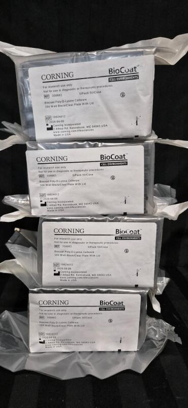 4 New Packs Corning Biocoat 384 Well Black/Clear Plate with Lid - Lab Equipment