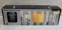 Four (4) New Bar Graphics Double Old Fashioneds 13 &frac14;oz. Vodka Glasses .
