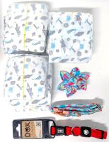 New XS Dog-Size Delights : 11 Disposable Belly Band Diapers For Male Dogs With 8-12" Waists + 2 Collars : Dox Air Mesh & Maca Bates With Removable Collar Flower