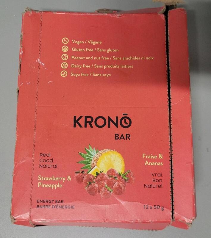 [BB 2025 JA 11] 12-Pack Krono Bar Vegan Energy Bar - Strawberry & Pineapple . All Bars Individually Sealed