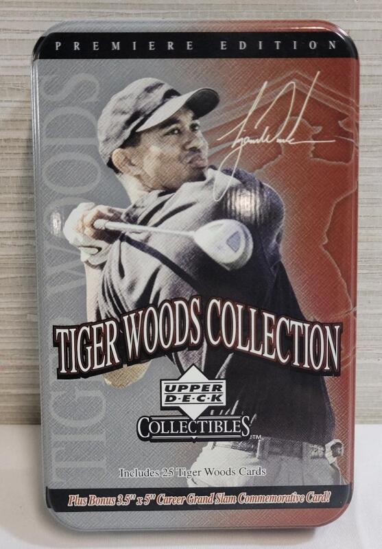 2001 Upper Deck Tiger Woods Premiere Edition Collection Trading Cards & Tin Set , Complete .