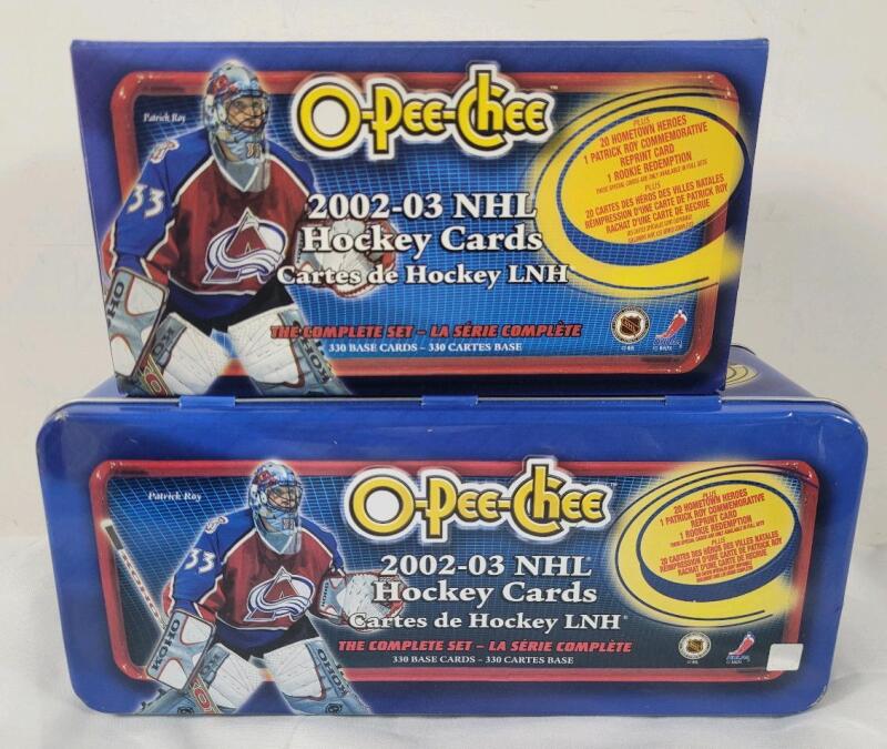 2002 - 03 O Pee Chee NHL Hockey Trading Card Base Set w/Tin . Complete #1-#330