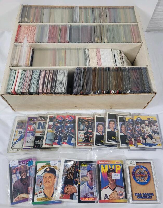 Early 1990s MLB Baseball & NHL Hockey Trading Card Singles , 1400+ Trading Cards . (1 row hockey & 3 rows baseball)