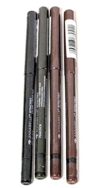 4 New ANNABELLE Beauty Retractable Eyeliners : Jet Black, Peacock & 2&times; Bronze Age