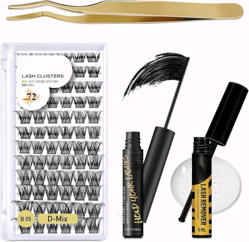 New B&Qaugen DIY Lash Extension Kit B05 Cluster B&Q Eyelash Individual Lashes Clusters with Mascara Brush Glue Remover Applicators for Eyelashes Extensions (Kit,B05) B05-D-8-16 MIX