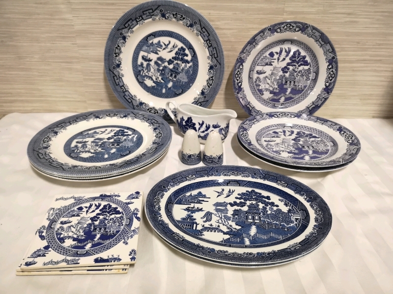 Willow Style Pattern - Serving Dishes - Platters, Gravy Boat +