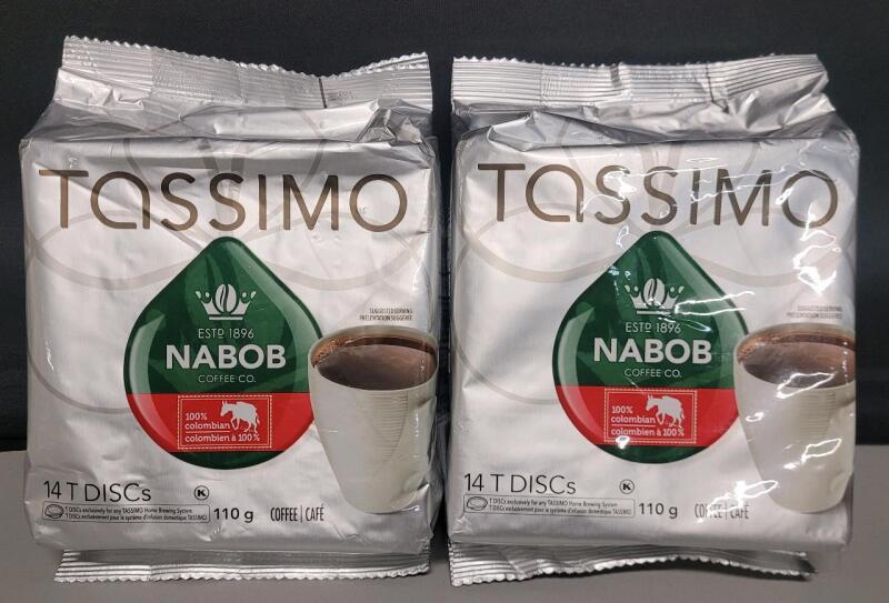 [BB 2025 OC 24] 2-Packs Tassimo Nabob Colombian Coffee Pods , 28 Pods - 14-T Discs . Sealed Packs