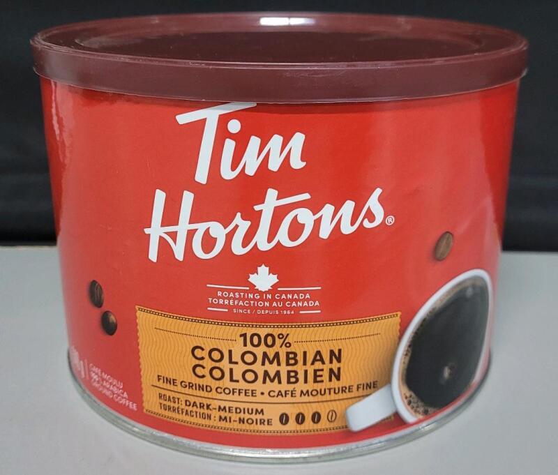 [BB 2025 JN 22] Tim Hortons Dark-Medium Colombian Fine Grind Coffee , 640g Tin . Sealed