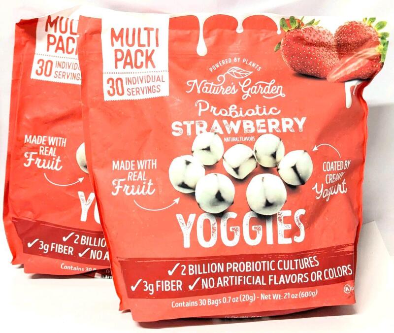 [BB 03/2025] 2 New Nature's Garden PROBIOTIC STRAWBERRY YOGGIES, 30 Pouches Each