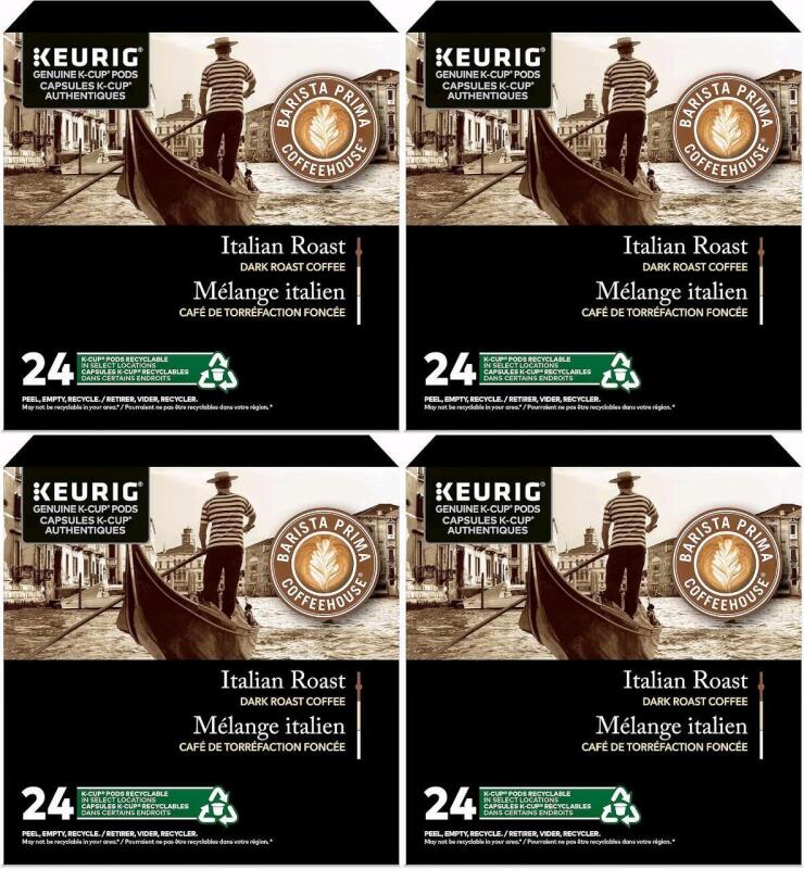 [BB 08/2024] 4 New Barista Prima Italian Dark Roast Coffee K-Cups, 24 Pods Per Box