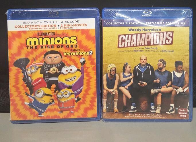 2 New Blue Ray Movies Minions The Rise Of Gru & Woody Harrelson Champions
