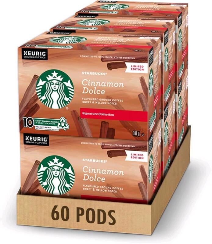 [BB 03/2025] 6 New STARBUCKS Cinnamon Dolce Flavored Coffee K-Cup Coffee Pods, 10 Pods Per Box