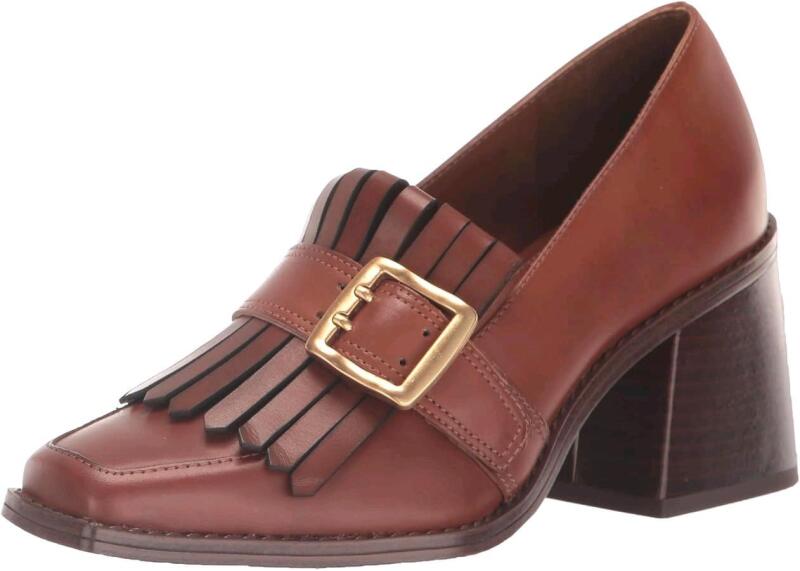New Size 6M Women's VINCE CAMUTO Sedna Pump Heeled Leather Loafer in Warm Caramel/Burnished Leather