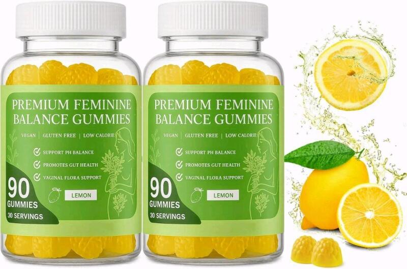 2 New Premium Feminine pH Balance Gummies For Vaginal Health - Probiotic Lemon Gummy Vegan Gluten-Free Sugar-Free 90 Gummies - 30 Servings Each [BB 07/2027]