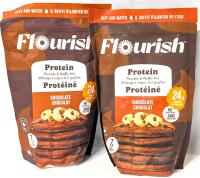 2 New FLOURISH Chocolate-Flavored Protein Pancake & Waffle Mix, Whey Protein Isolate & Flax Seed, Non-GMO, No Added Sugar, Superfood, High Protein & Fiber, Just Add Water