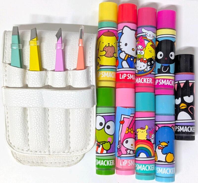 9 New LIP SMACKER &times; Hello Kitty + Friends Flavored Lip Balms & 4pc Theresa Tweezer Set with Case