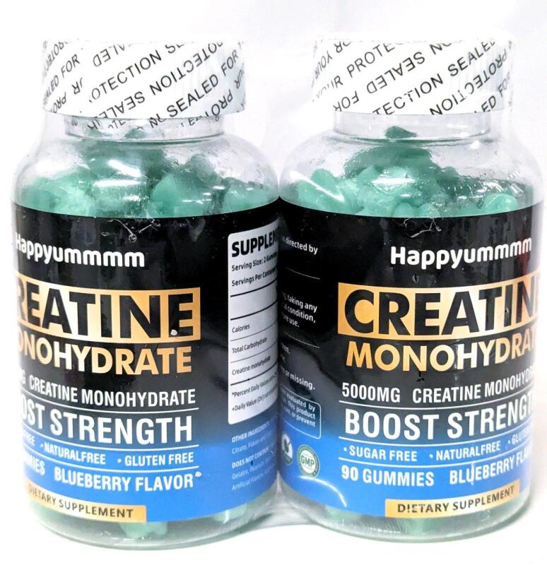 2 New Creatine Monohydrate 5000mg Sugar-Free Blueberry Flavored Gummy Dietary Supplements [EXP 04/2027]