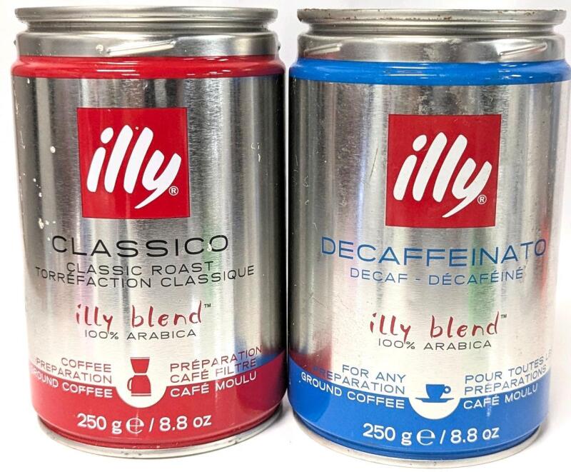 2 New ILLY Blend 100% Arabica Ground Coffees, Classic Roast & Decaf [ BB 05/2026 - 07/2026]