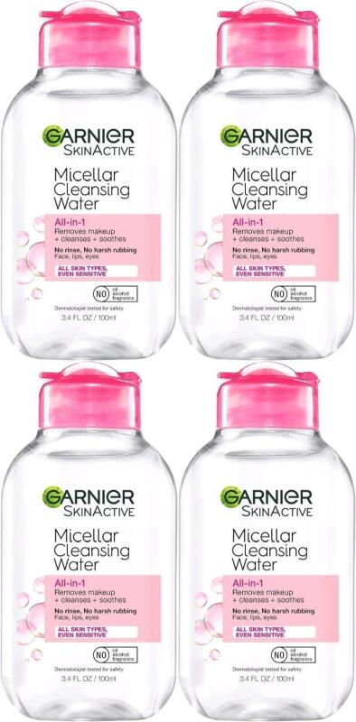 4 New GARNIER SkinActive Micellar Cleansing Water, All-in-1 Makeup Remover and Facial Cleanser, For All Skin Types, 100ml ea