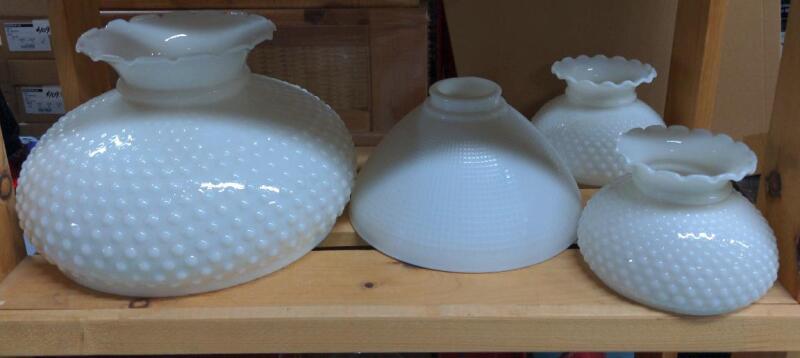 4 Vintage White Hobnail Milk Glass Lamp Shades