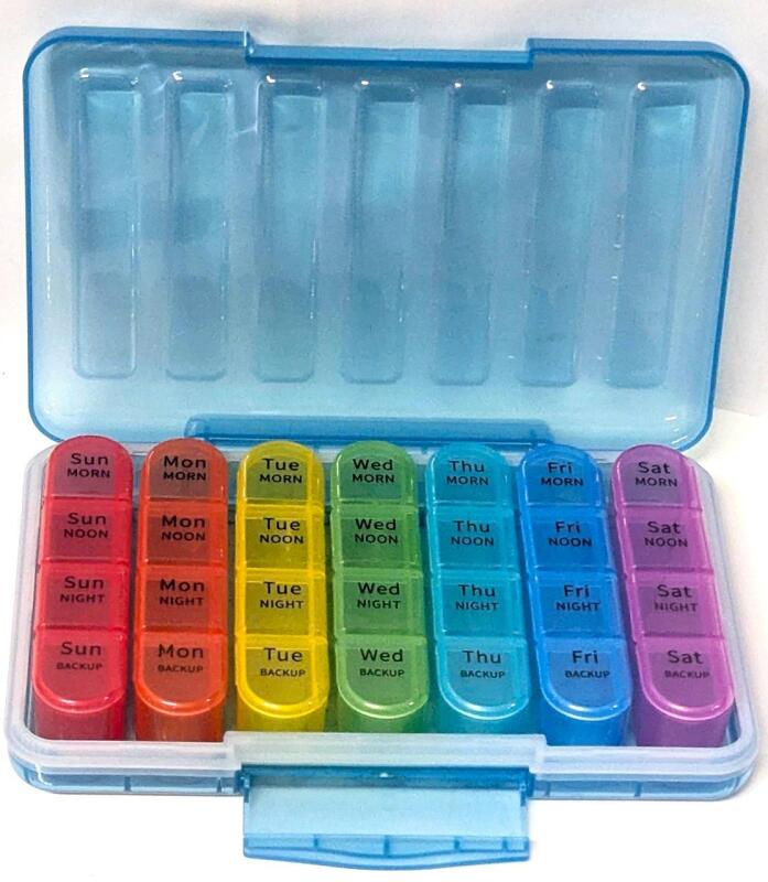 New Zoski Waterproof 7-Day Pill Organizer With Extra Backup Space, Color Coded
