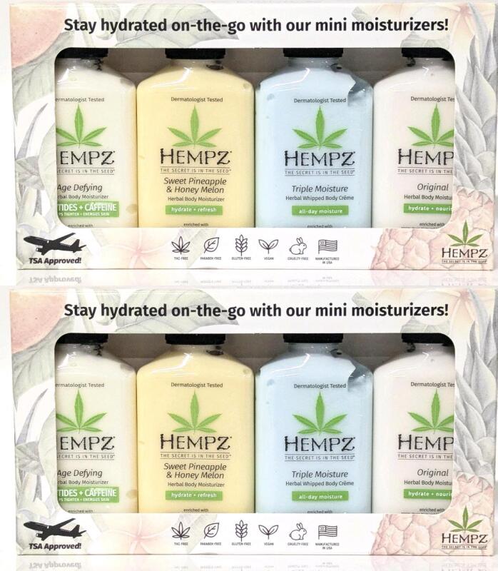 2 New HEMPZ Everyday Favorities, 4-Piece Mini Lotion Gift Sets, 2.25 oz Each