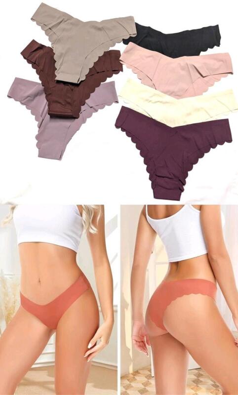 New Size MED Women's 7-Pack Women Seamless Hipster Cheeky Bikini No Show Underwear Sexy Stretch V-Waist Hipster Wavy Sides Invisible Panties