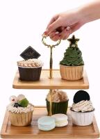 New Hallops 2-Tiered Serving Tray - Wood and Metal Cake Stand for Culinary Creations - Elegant and Durable Serving Stand - Ideal for Home Decor and Events - Brown