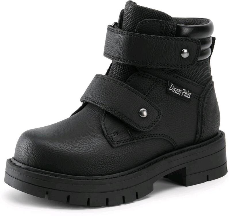 New Kids Size 9 DREAMPAIRS SDBB2403K Combat Motorcycle Boots Waterproof Ankle Dress Fall Winter Booties for Kids, Box Damaged in Transit, Boots Intact