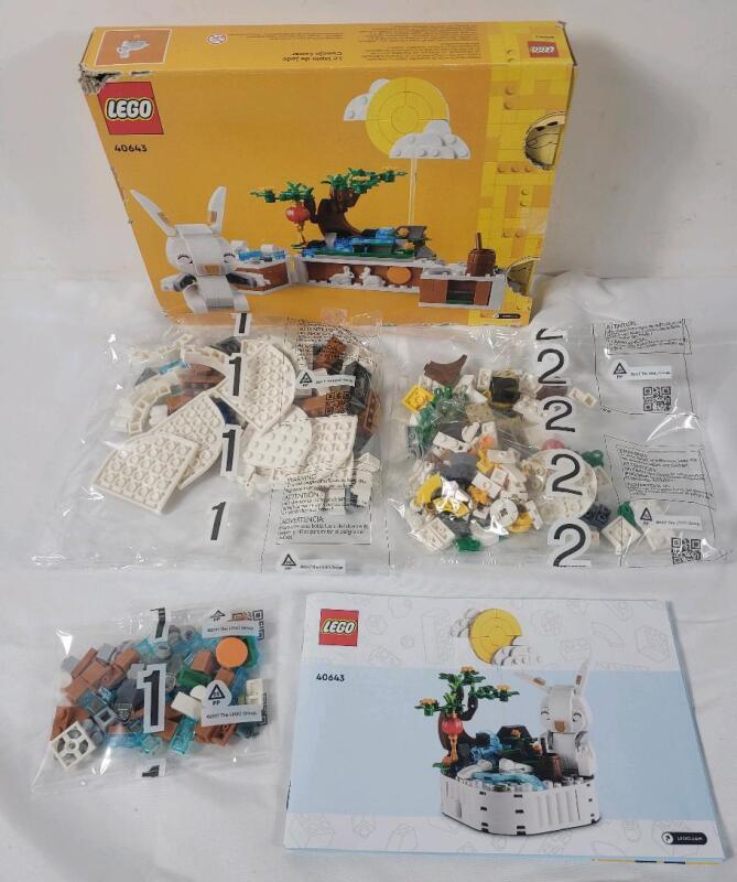 As New - LEGO Jade Rabbit Build Set w/Instructions , # 40643 . Sealed Bags - Open Box . Some damage to box