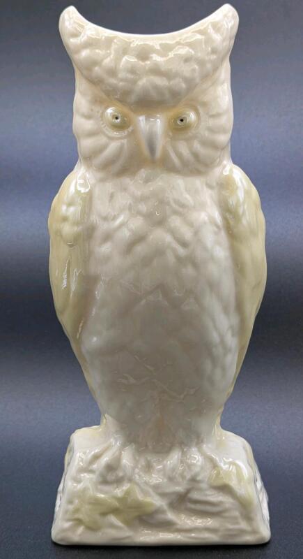 Vintage BELLEEK Ireland Limpet Yellow Owl Vase Fine Bone China, 6th Green Stamp, 8.25", No Chips or Cracks