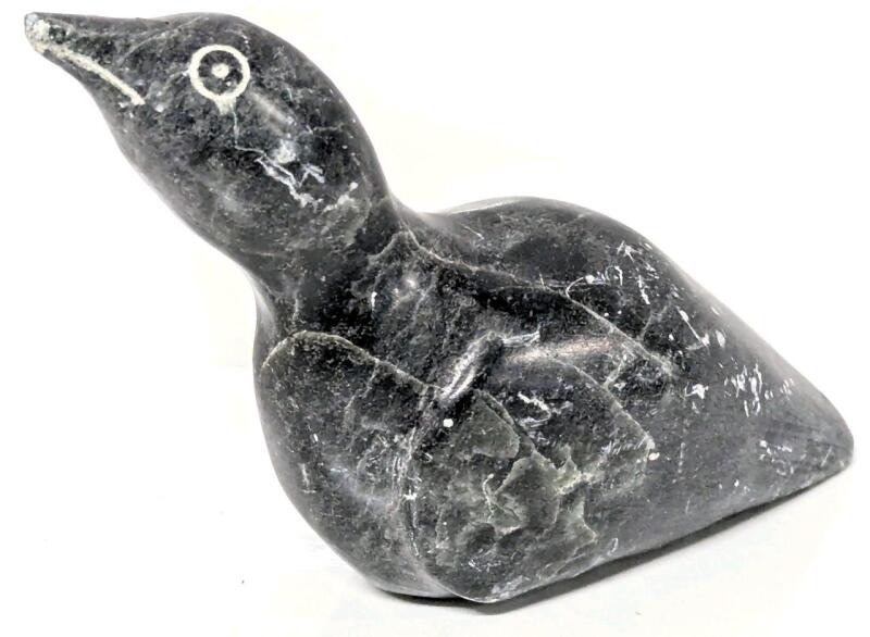 Signed Vintage Indigenous Hand-Carved Loon / Waterbird Figure, 3.6" Tall, Tip Lost on Beak