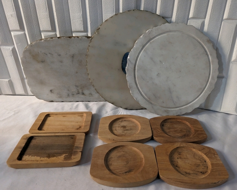 3 Stoneware Serving Trays, 6 Wooden slServing Trays