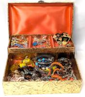 Assorted Vintage to Modern Jewelry in 2-Tier Music Box 3.5" Tall