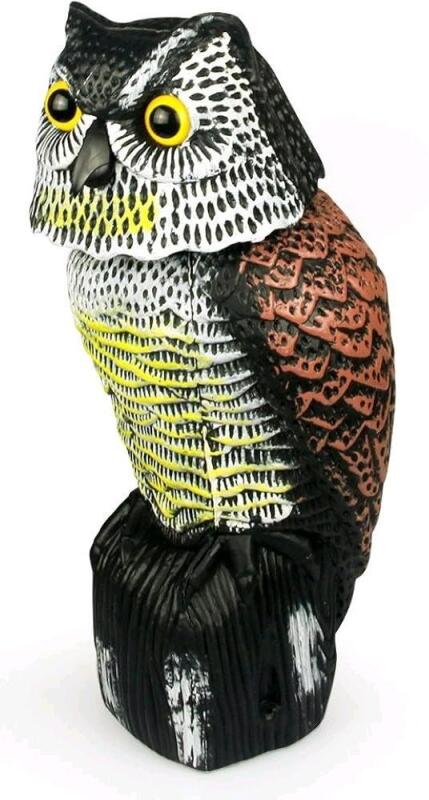 New SkyCabin Large Realistic Owl Humane Decoy Deterrent with Rotating Head Scare Bird from Gardens, Farms & Balconies,Natural Scarecrow Owl Statues as Yard Decoration Garden Protector