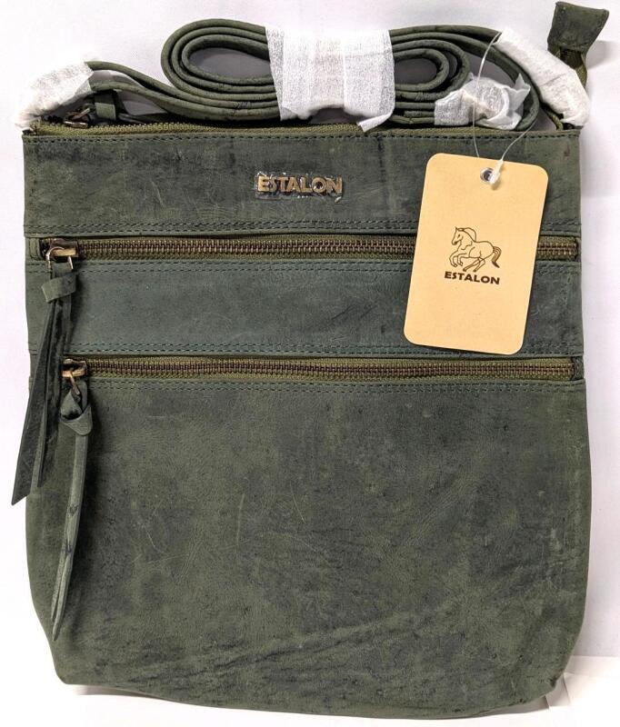 New ESTALION Genuine Leather Moss-Coloured Crossbody Purse