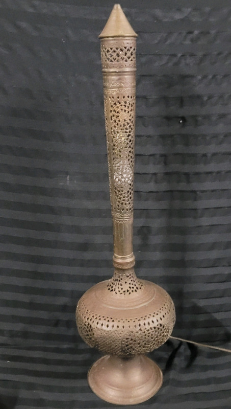 Vintage Turkish Brass Incense Burner Converted to Table Lamp
