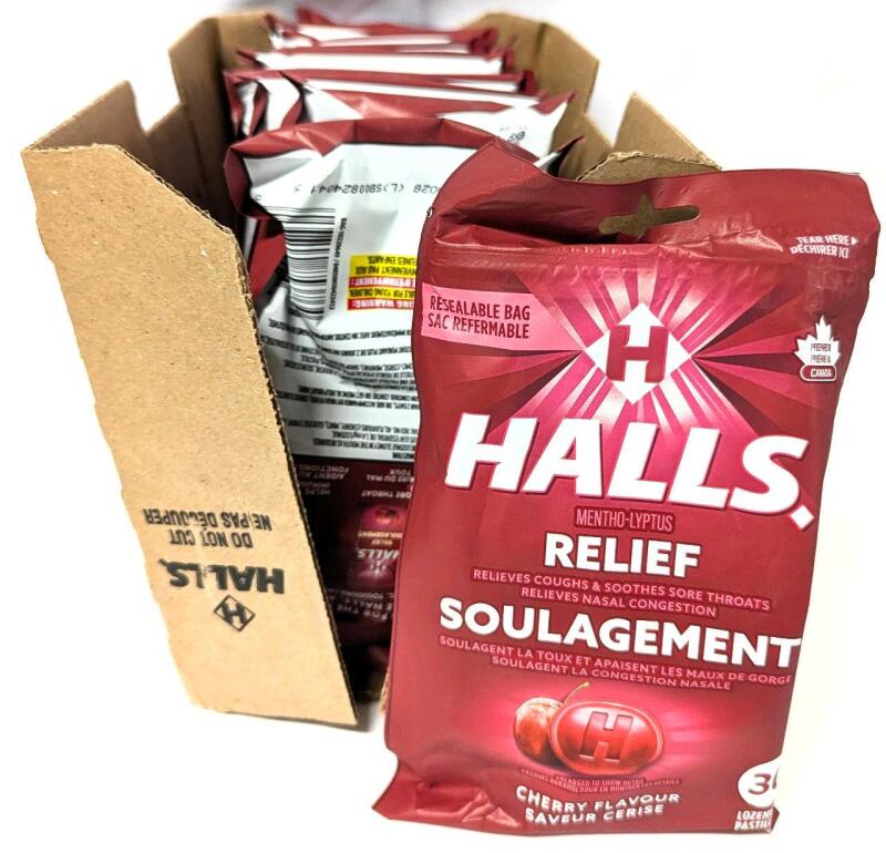 [EXP 11/2025] 12 New Bags HALLS Relief Cherry Flavour Cough Drops Lozenges / 30 Per Bag