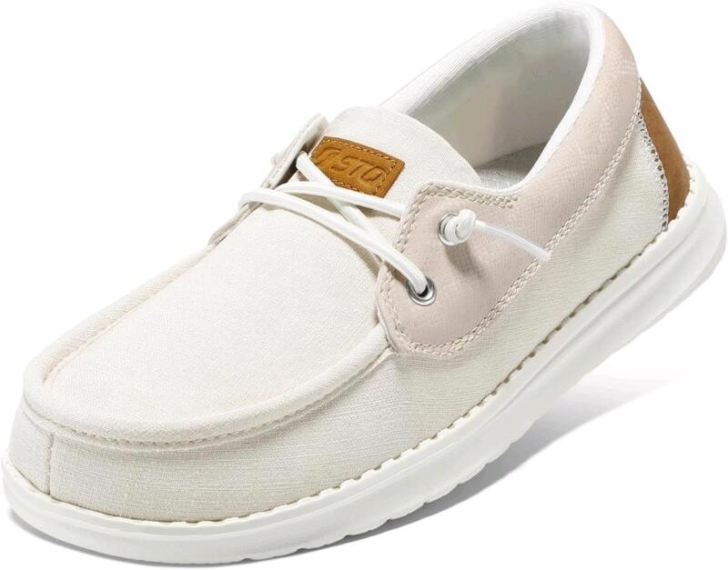 New Size 8 Women's STQ Canvas Lace up Loafers Orthopedic Comfotable Ultralight Boat Casual Shoes with Arch Support - Beige ST2302088