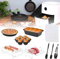 New Dual Basket Air Fryer Accessories 9Pcs, Fit for Ninja Dual Air Fryer DZ201, DZ401, DZ550 & Most 8QT - 10QT and Larger Dual Zone Air Fryer, Include Cake Pizza Pan, Racks & Skewer, Paper Liner, etc