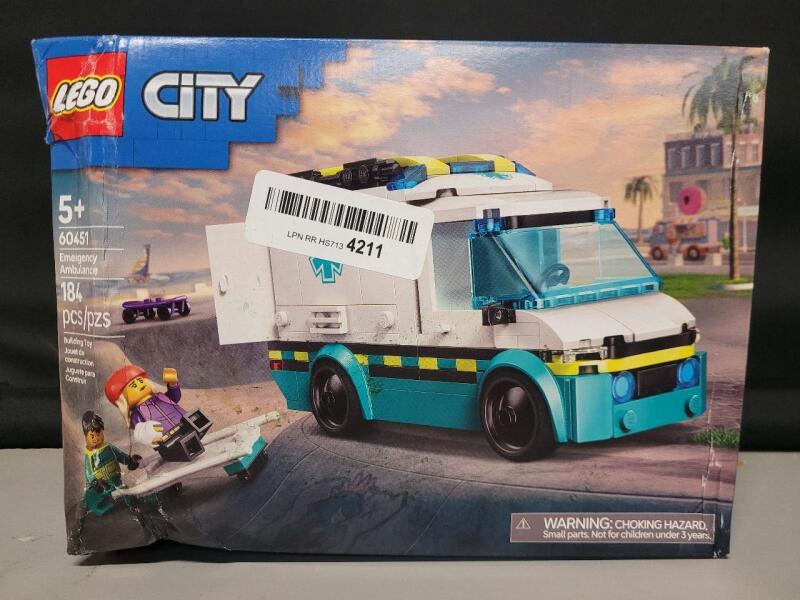 As New - LEGO City Emergency Ambulance Build Set , # 60451 . Box has some bend damage - Sealed