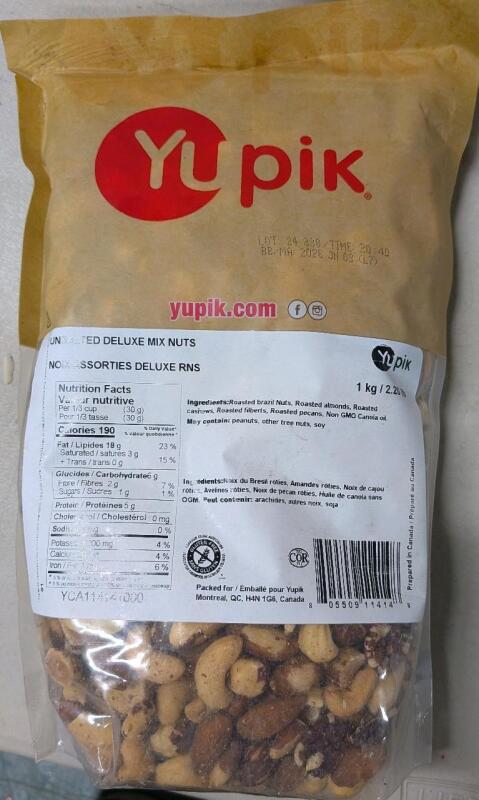 New YuPik Unsalted Deluxe Mix Nuts. Best By 2026 JN 3