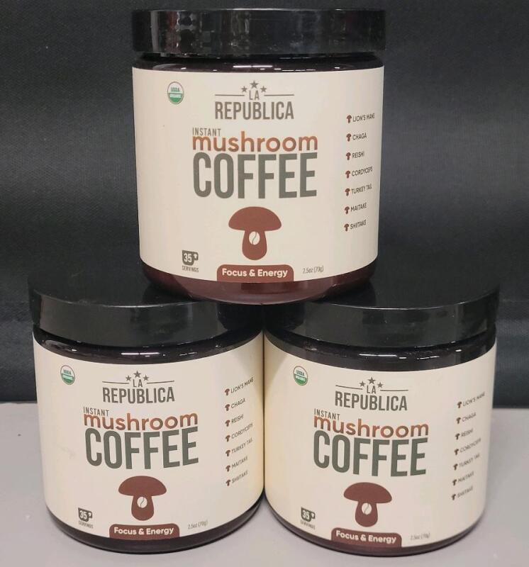 [BB 2024 DEC 12] La Republica Instant Mushroom Coffee , Three (3) 70g Containers . All Sealed .