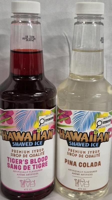 2 New Hawaiian Shaved Ice Premium Syrup - Tiger's Blood & Pina Colada