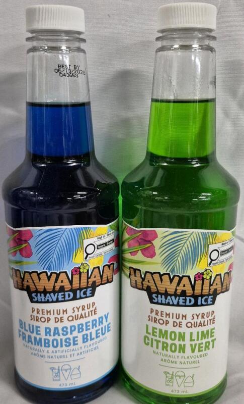 2 New Hawaiian Shaved Ice Premium Syrup - Blue Raspberry & Lemon Lime
