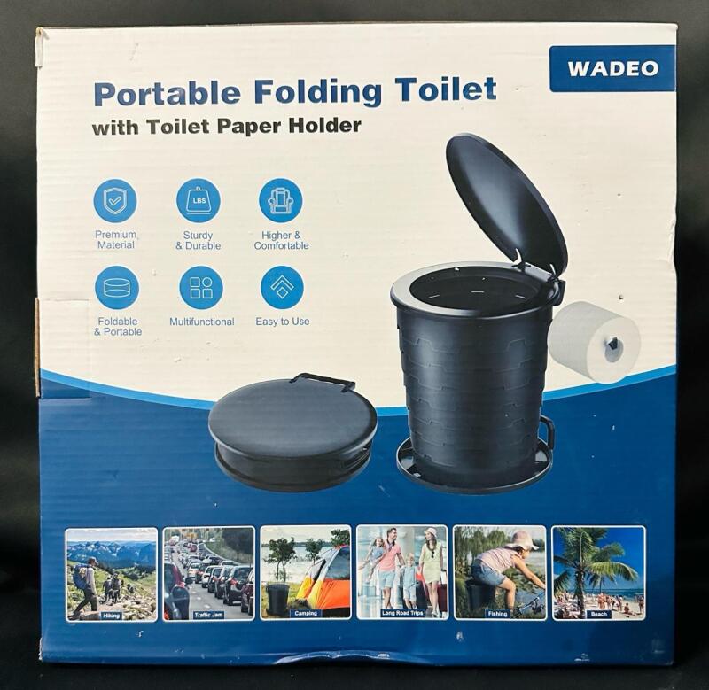 As-New In-Box Wadeo Portable Folding Toilet with Toilet Paper Holder