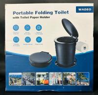 As-New In-Box Wadeo Portable Folding Toilet with Toilet Paper Holder